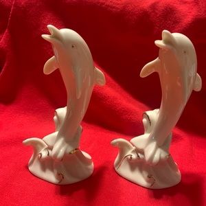2 Lenox Ivory and Gold Dolphin Figurines
